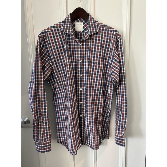BILLY REID size XL Standard Cut Button up SHIRT Blue Red White PLAID Cotton C23 - Picture 1 of 4